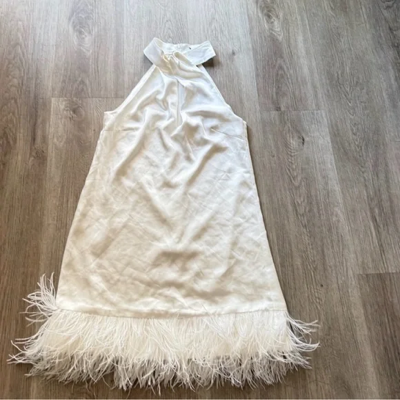 elliatt rachel white satin feather detail halter neck mini dress size XS NEW - Picture 2 of 2